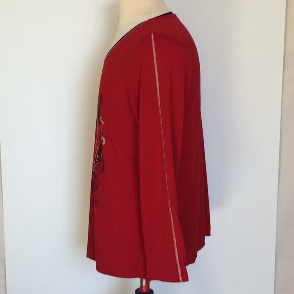 Share Dolcezza Womens Top Sweater XL Red Rhinestone Embellished Viscose Long Sle - Picture 2 of 7